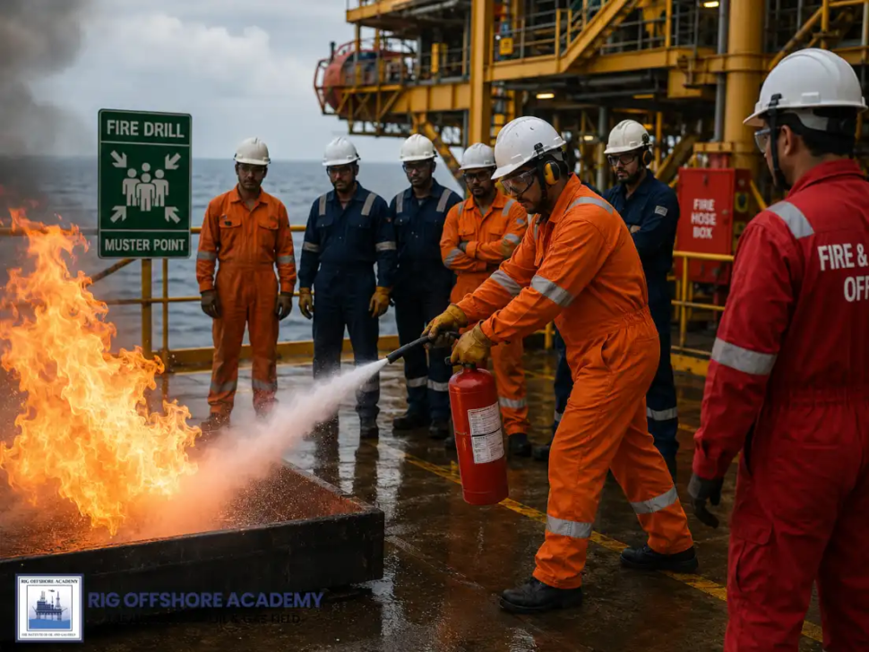 Offshore fire safety drill