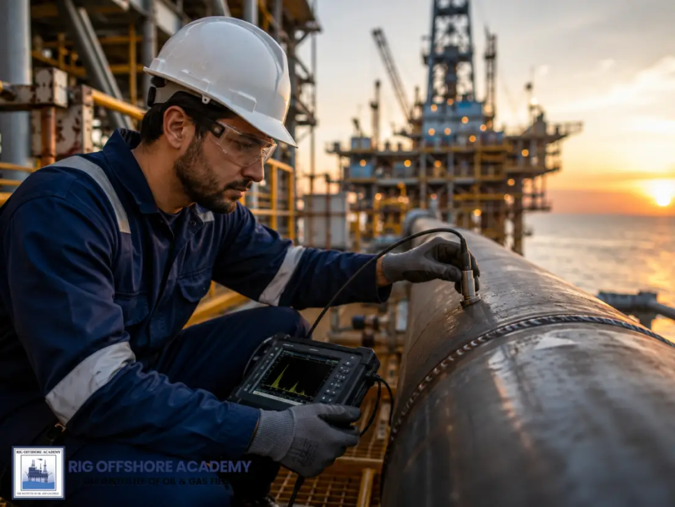 NDT technician performing ultrasonic inspection