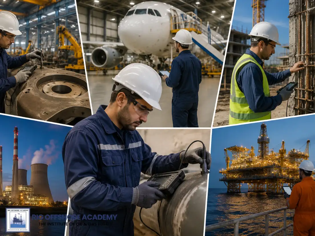NDT technicians inspecting industrial equipment.